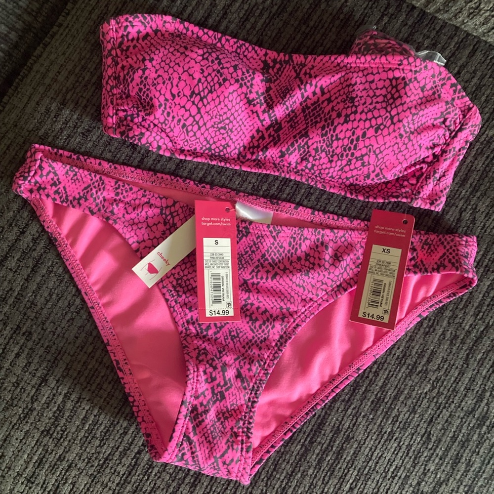 Pink Xhilaration Bikini Snakeskin AnimalPrint Strapless XS Top S Bottom *2 Sizes